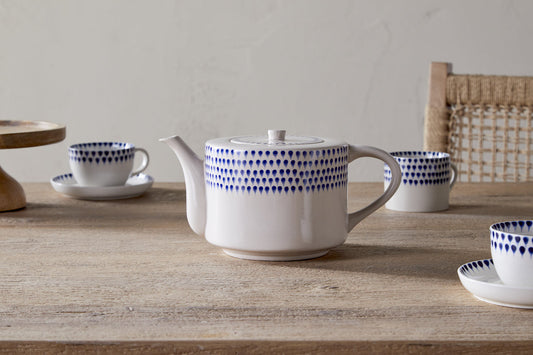 Nkuku Indigo Drop 4 Person Teapot Cream & Indigo