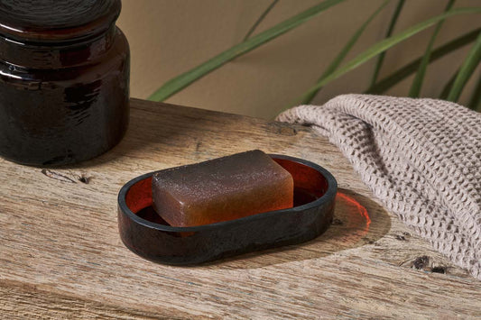 Nkuku Ilcoso Recycled Hammered Glass Soap Dish Amber