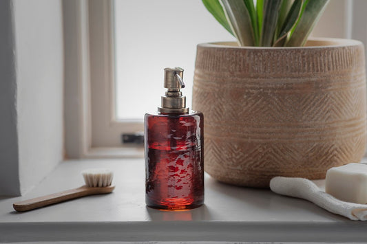 Nkuku Ilcoso Recycled Hammered Glass Soap Dispenser Amber
