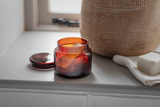 Nkuku Ilcoso Recycled Hammered Glass Storage Pot Amber
