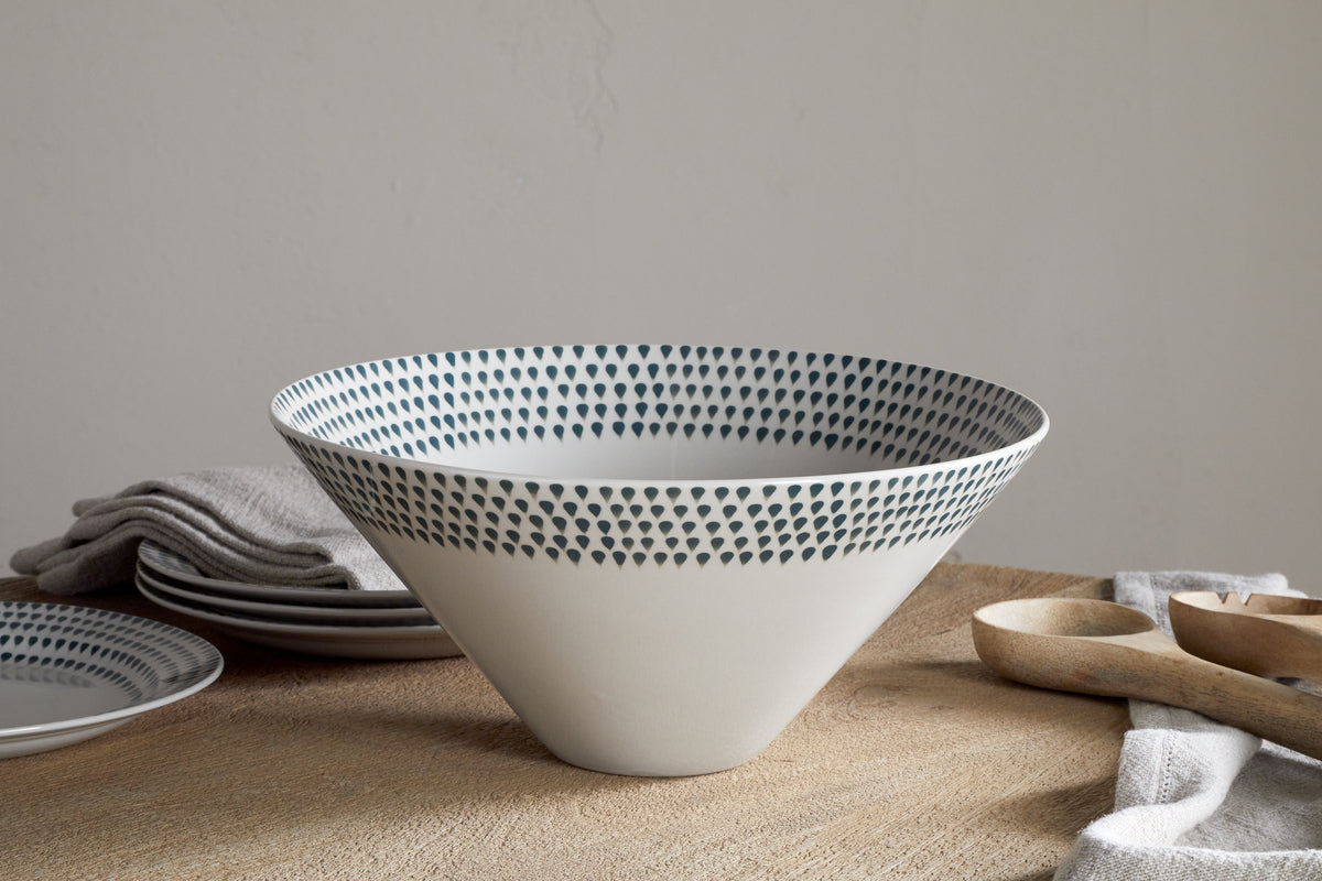 Nkuku Juniper Drop Serving Bowl Cream & Juniper Large
