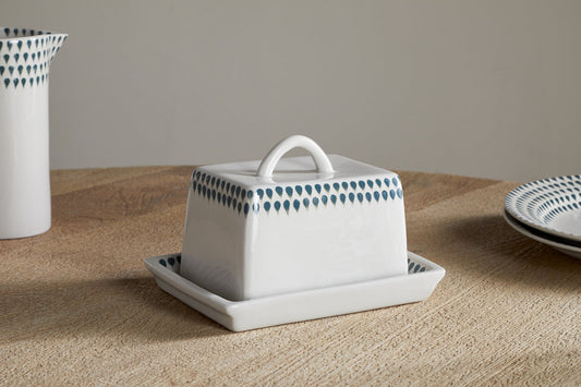 Nkuku Juniper Drop Butter Dish Cream & Juniper