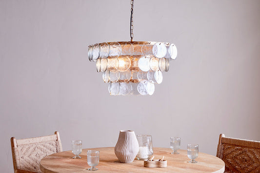 Nkuku Kagitha Recycled Glass Statement Chandelier Antique Brass & Clear