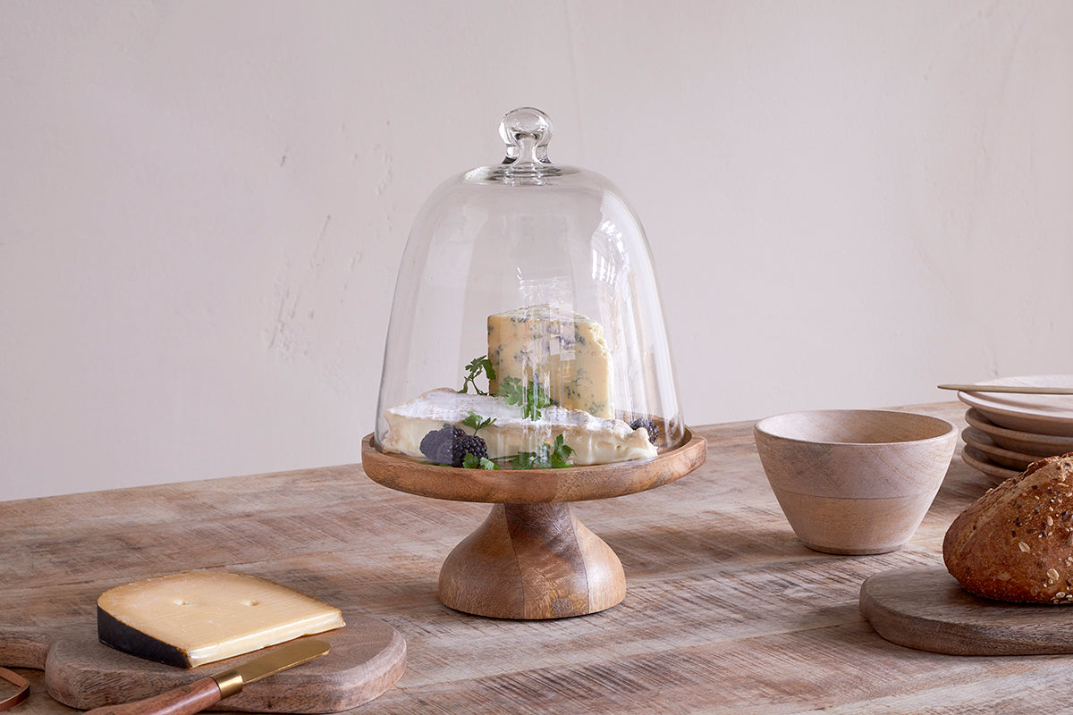 Nkuku Kannati Mango Wood & Glass Cheese Stand Clear