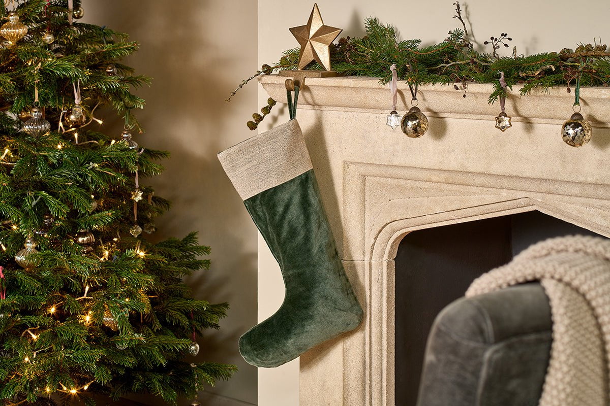 Nkuku Karru Cotton Velvet Stocking Forest Green
