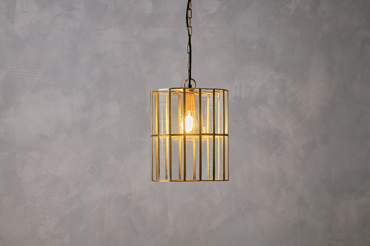 Nkuku Kirindi Glass Panel Pendant Antique Brass