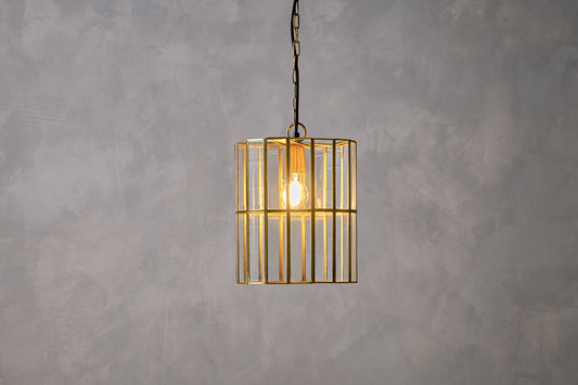 Nkuku Kirindi Glass Panel Pendant Antique Brass