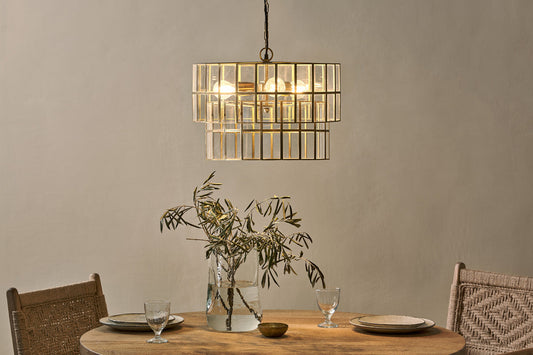 Nkuku Kirindi Glass Panelled Chandelier Clear & Antique Brass