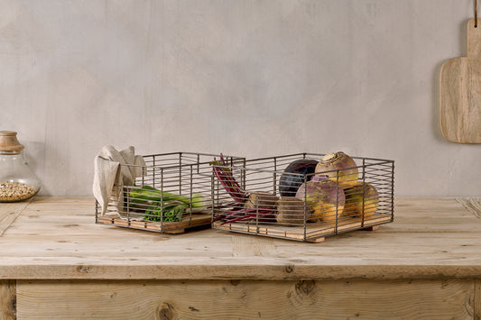 Nkuku Kochi Iron & Mango Wood Baskets Brown (Set Of 2)