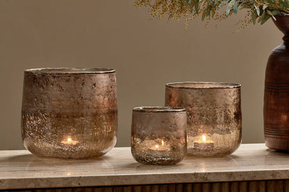 Nkuku Konara Glass Tealight Holder Copper Smoke