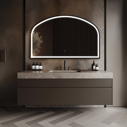 Origins Living Lomax Light Overmantle Arch Illuminated Mirror 120 X 75cm Brushed Black