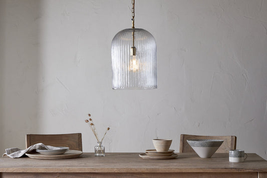 Nkuku Lumina Fluted Recycled Glass Pendant Clear