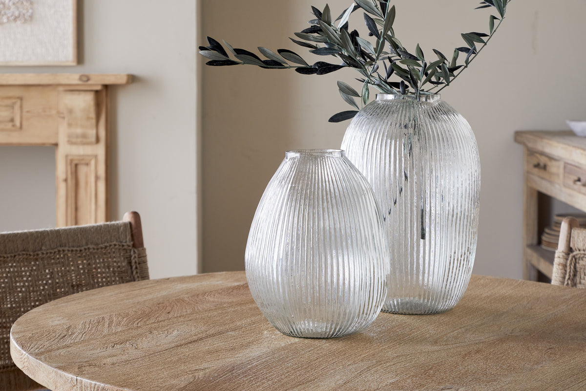 Nkuku Linsy Ribbed Glass Vase Clear