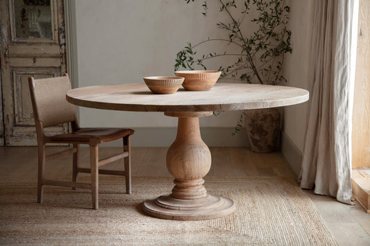 Nkuku Laya Round Carved Wood Table Large