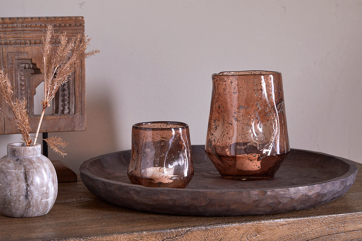 Nkuku Linora Recycled Glass Tealight Holder Terracotta