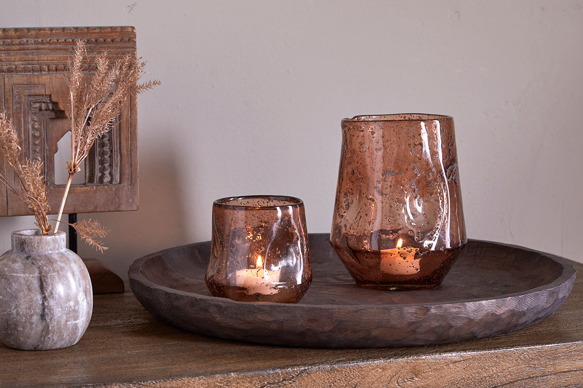Nkuku Linora Recycled Glass Tealight Holder Terracotta