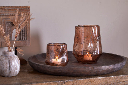 Nkuku Linora Recycled Glass Tealight Holder Terracotta