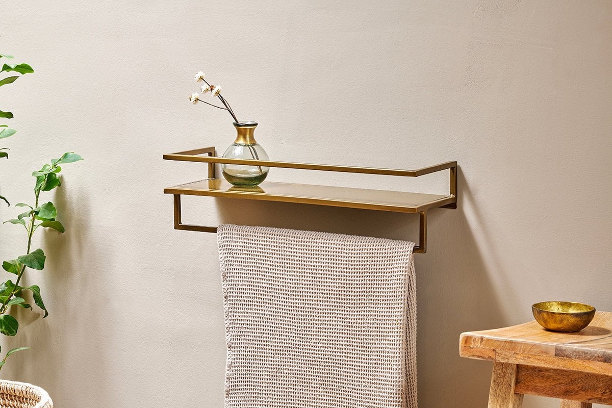 Nkuku Mahi Wall Shelf With Towel Rail