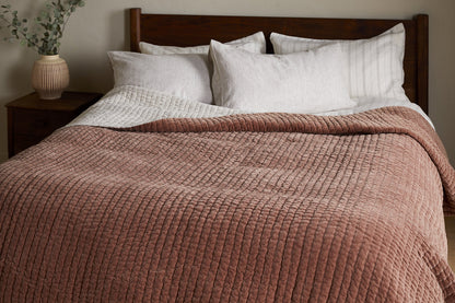 Nkuku Nidra Velvet & Linen Bed Quilt Rust