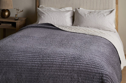 Nkuku Nidra Velvet & Linen Bed Quilt Charcoal