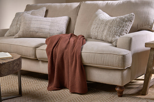Nkuku Nahan Moss Stitch Cotton Throw Rust