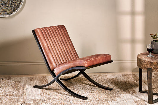 Nkuku Narwana Ribbed Leather Lounger Aged Tan