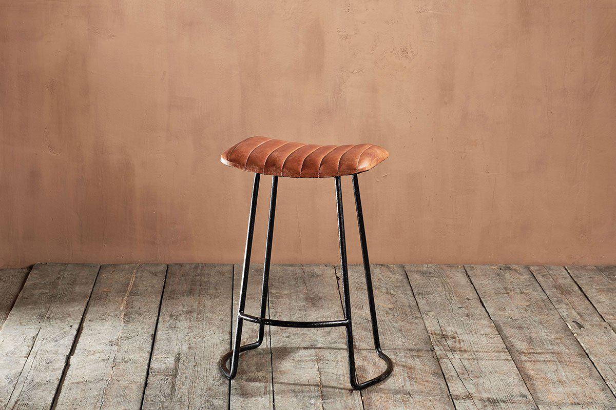 Nkuku Narwana Ribbed Leather Stool Aged Tan Small