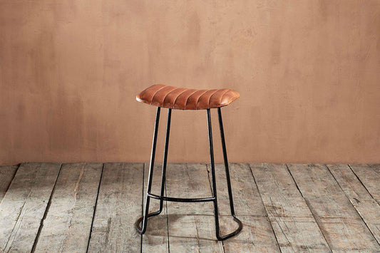 Nkuku Narwana Ribbed Leather Stool Aged Tan Small