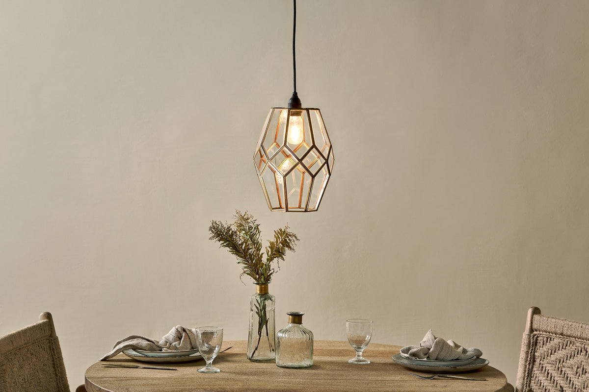 Nkuku Nazat Panelled Glass Easy Fit Lamp Shade Clear & Antique Brass