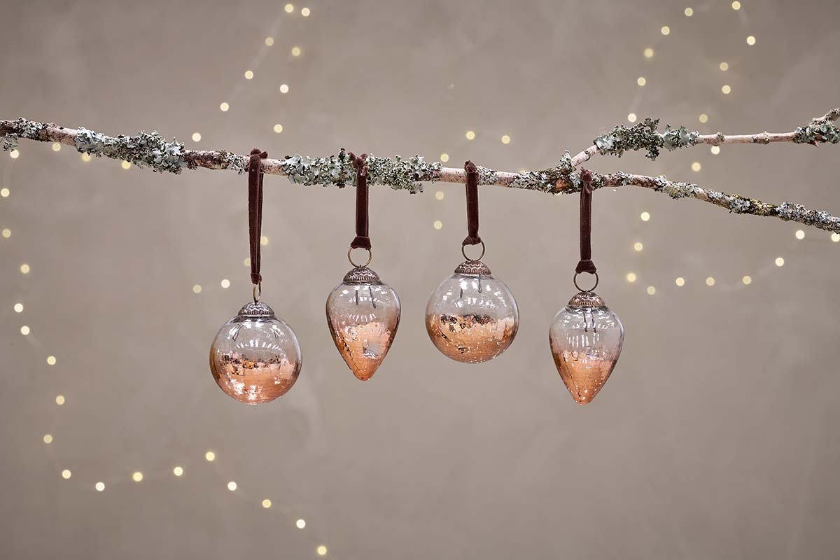 Nkuku Nevasa Baubles Clear & Antique Copper (Set Of 4)