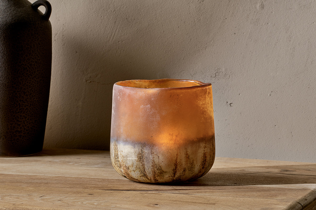 Nkuku Ngolo Tealight Holder Antiqued Amber