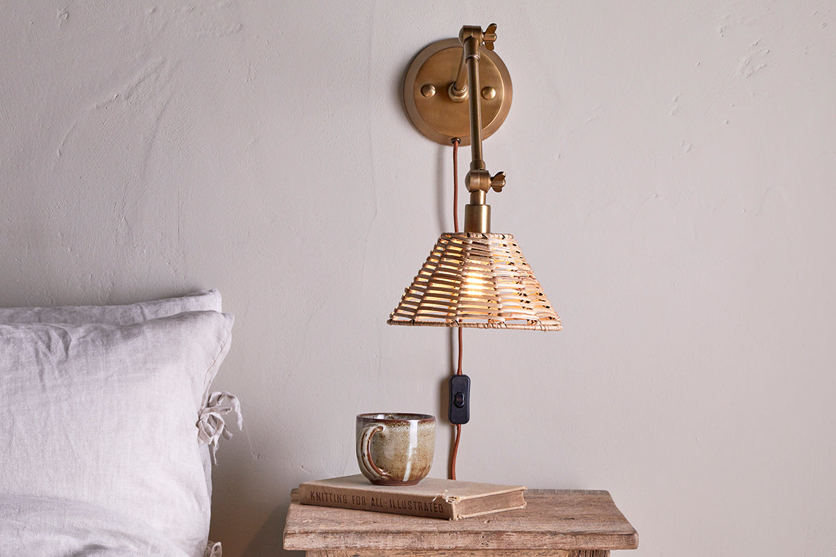 Nkuku Noko Rattan Wall Lamp Natural & Antique Brass