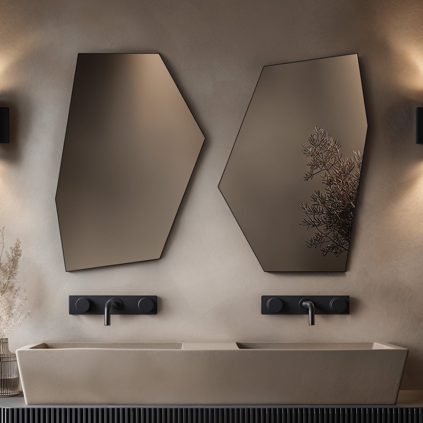 Origins Living Oslo Irregular Hexagon Mirror 55 X 80cm Matt Black