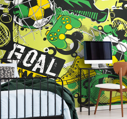 Origin Murals Games Splash Green Mix 300cm X 240cm