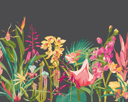 Origin Murals Tropical Foliage Charcoal Ruby 350cm X 280cm