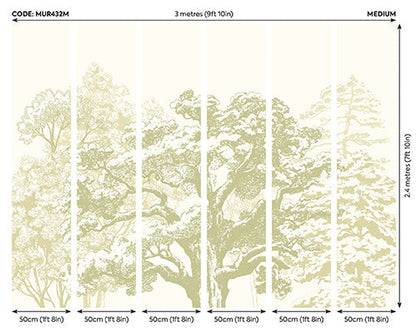 Origin Murals Etched Trees Apple Green 300cm X 240cm
