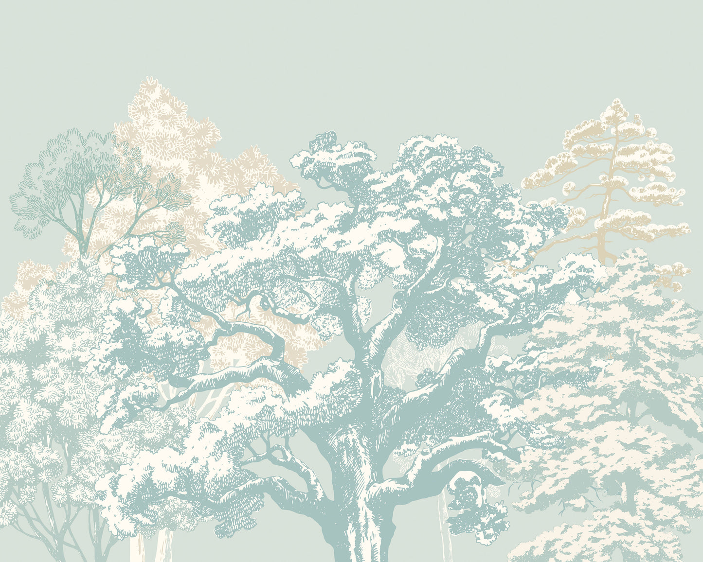 Origin Murals Etched Trees Duck Egg Blue 350cm X 280cm