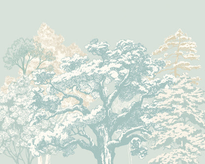 Origin Murals Etched Trees Duck Egg Blue 350cm X 280cm
