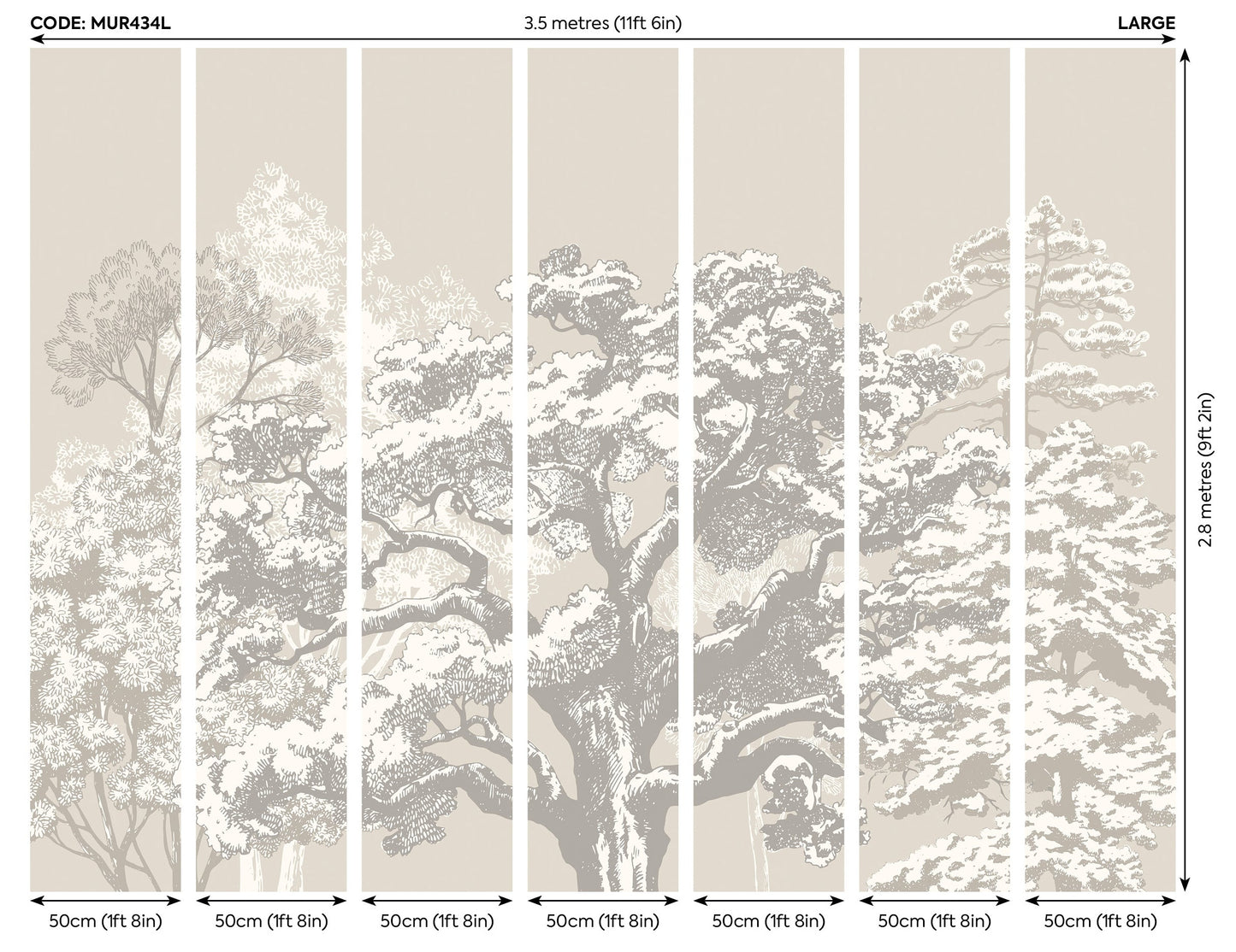Origin Murals Etched Trees Charcoal Stone 350cm X 280cm
