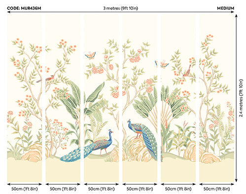 Origin Murals Peacock Garden Sage Apricot 300cm X 240cm