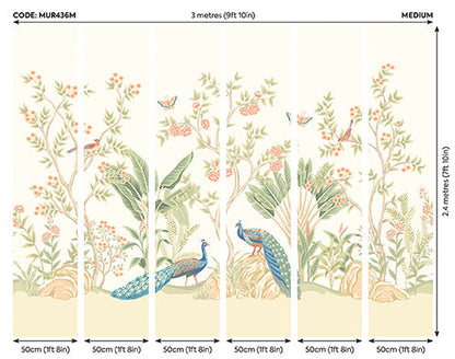 Origin Murals Peacock Garden Sage Apricot 300cm X 240cm