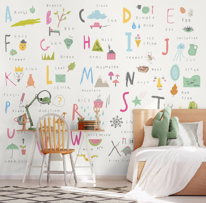 Origin Murals Childrens Alphabet Illustrations Multi Pink 300cm X 240cm