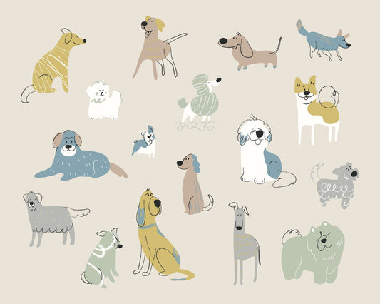 Origin Murals Happy Dogs Warm Grey 350cm X 280cm