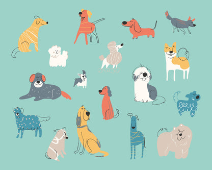 Origin Murals Happy Dogs Teal Blue 350cm X 280cm