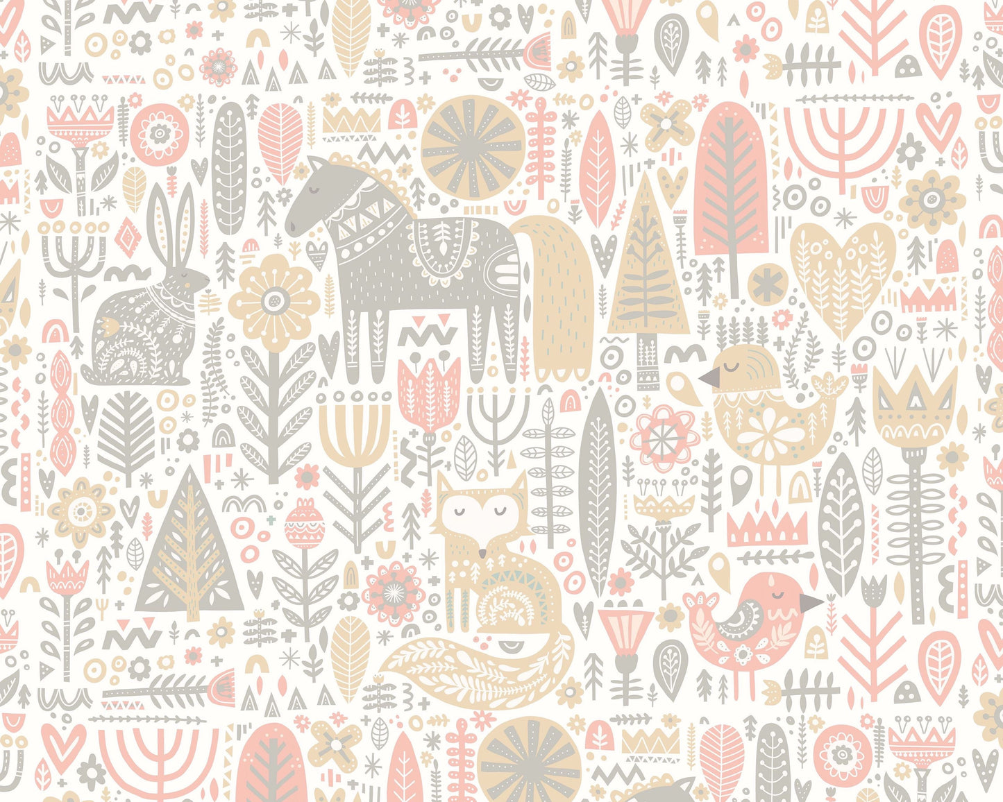 Origin Murals Scandi Forest Animals Blush Pink Grey 350cm X 280cm