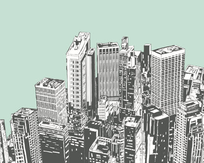 Origin Murals Urban City Skyscrapers Mint Green 300cm X 240cm