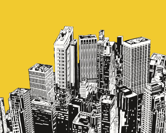 Origin Murals Urban City Skyscrapers Yellow Gold 350cm X 280cm