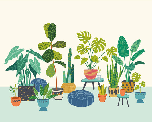 Origin Murals Houseplant Pots Blue 350cm X 280cm
