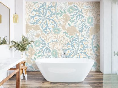 Origin Murals Trailing Seaweed Garden Blue And Linen 300cm X 240cm