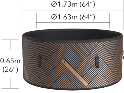 Round inflatable hot tub with a brown and black geometric chevron pattern and black interior lining, measuring 63 inches in. - Home Interior Shop - MSpa Mono Eco 4-6 Person Inflatable Hot Tub